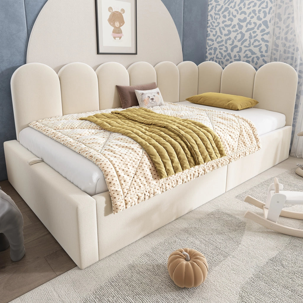 LETTO Contenitore 90x200 cm Velluto Beige con rete a sollevamento idraulica
