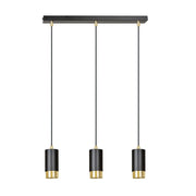 Lampadario 3 Luci Ivar Con Cilindri In Acciaio Nero E Oro