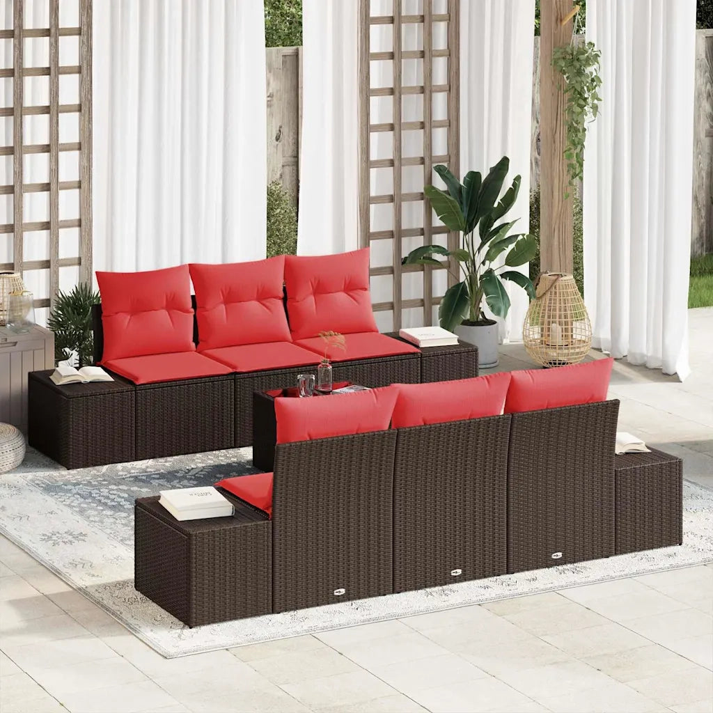 Set Divano da Giardino 8 pz Beige e Rosso polyrattan 3355623