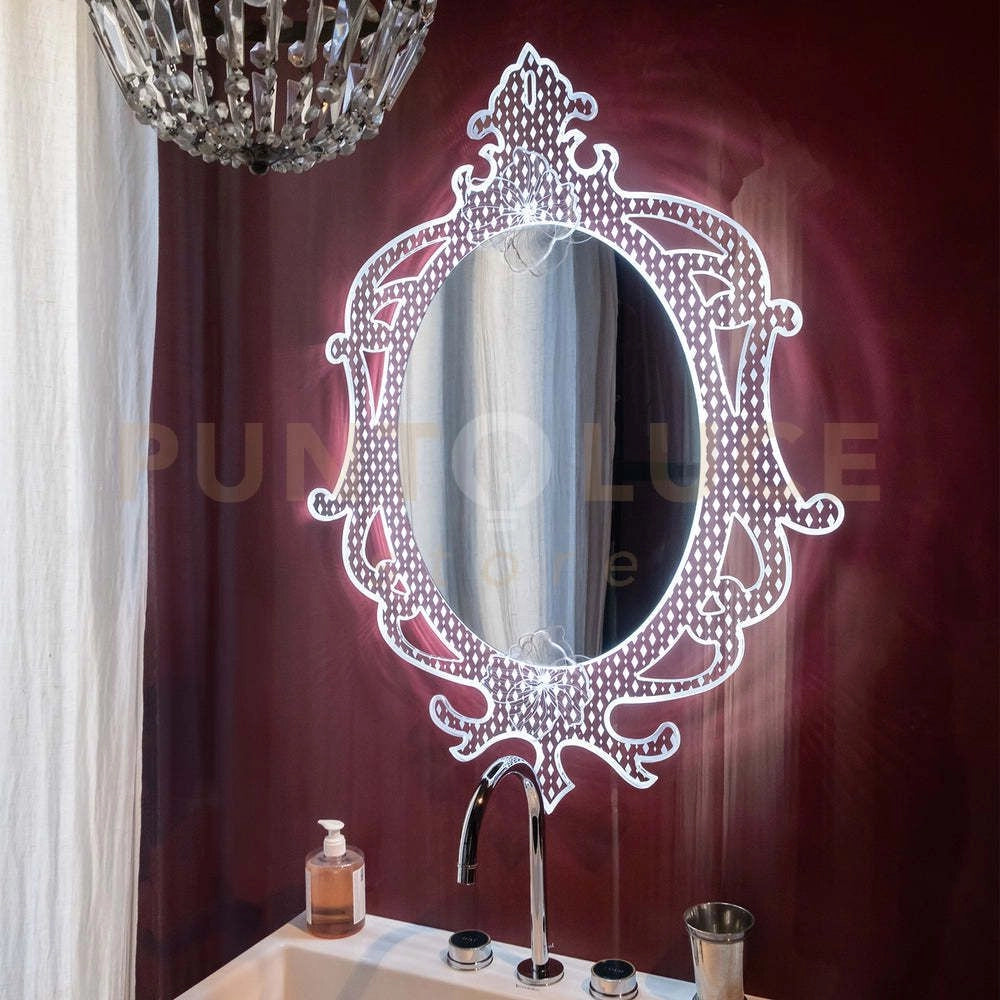 SPECCHIO  DA PARETE MADAME CON DECORAZIONI IN CRISTALLO ACRILICO CON LUCI