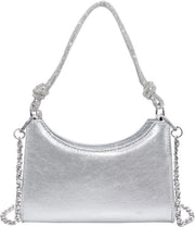 Borsa da sera elegante con glitter con cinturino in PU e cerniera in argento