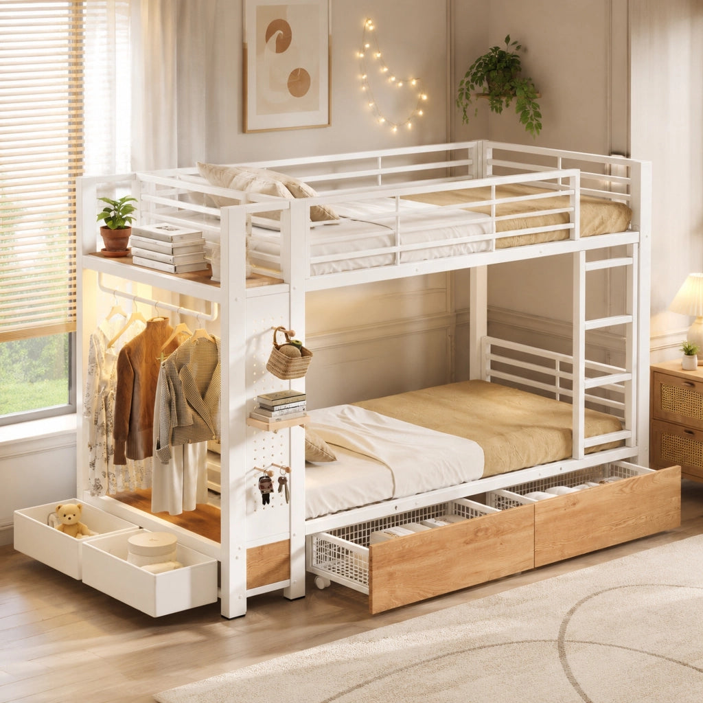 letto a castello mdf metallo bianco 90 x 200 cm