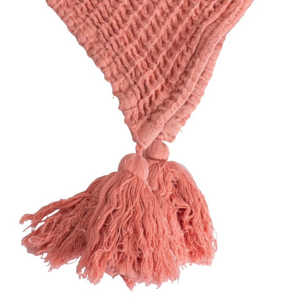 100% cotone plaid rosa salmone con pompon 130x170cm ARNISKA