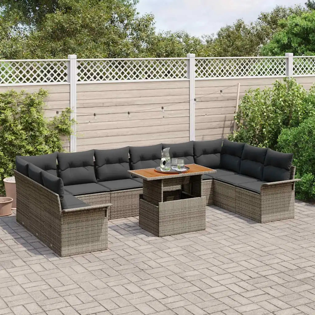 Set Divano da Giardino con cuscino 11 pcs Grigio polyrattan 3349383