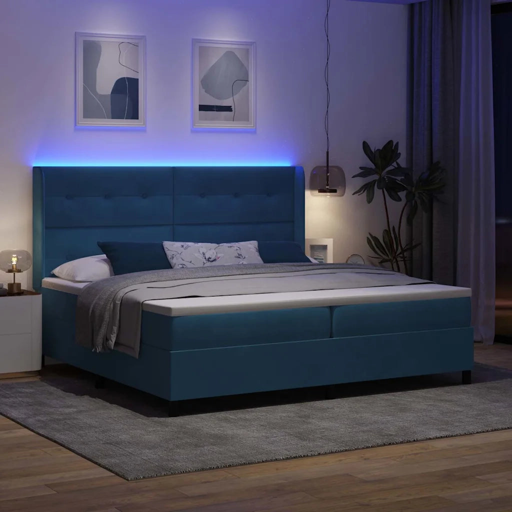 Letto a molle con strisce LED Blu 200 x 200 cm Velluto 3343890