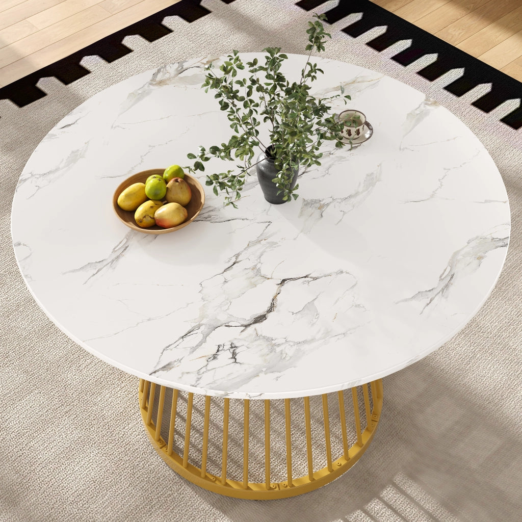 TAVOLO DA PRANZO Rotondo 80x80x76 cm MDF e Metallo Oro/Bianco