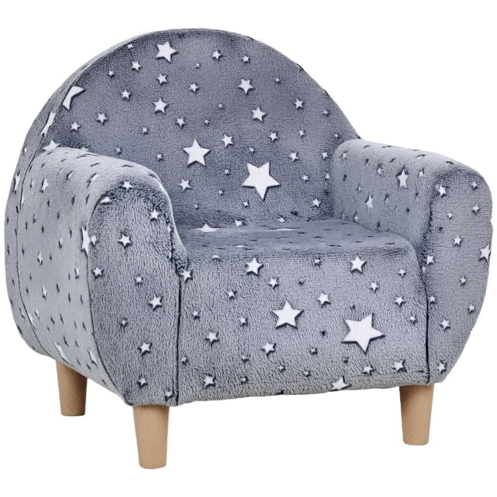 Poltrona per bambini ¨C Minimal ¨C grigio, velluto, con stelle fosforescenti