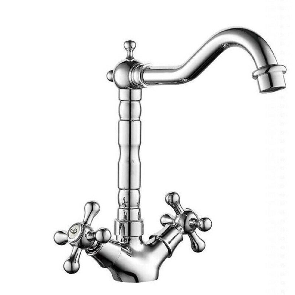 Trade Shop - Rubinetto Cucina Lavabo Doppio Comando Monoforo Ottone Cromato Lucido Miscelatore -