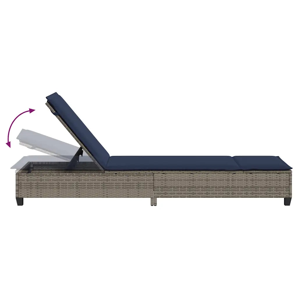 Lettino Prendisole con Cuscini Grigio 55x200x25,5cm Polyrattan 4104099
