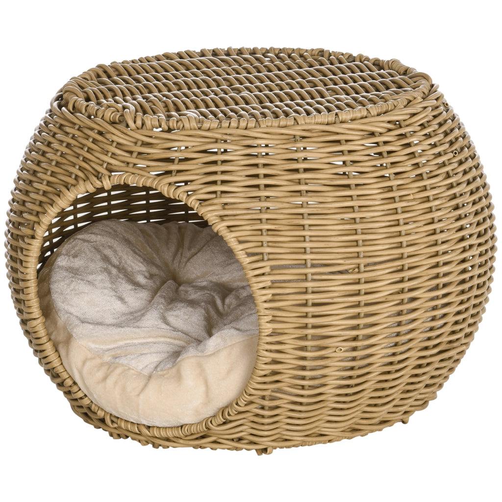 Casetta per gatti a 2 livelli in resina ¨C Minimal ¨C marrone chiaro ? 40x30 cm con cuscino