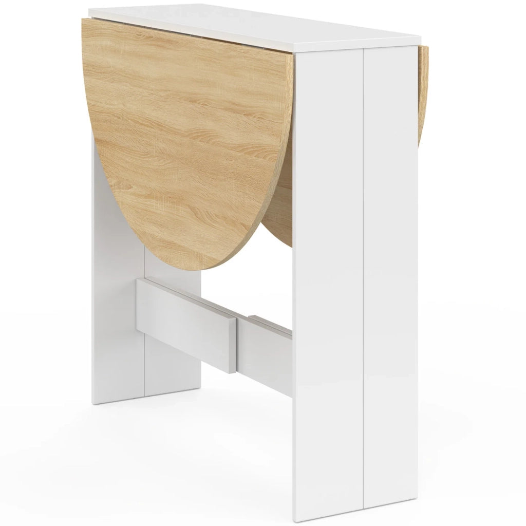 IDMarket - EDI Consolle rotonda pieghevole 2-4 persone in legno bianco con piano in faggio 103 x 76 cm