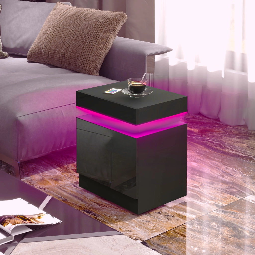 Comodino con luce LED RGB e 2 cassetti ¨C Minimal ¨C nero
