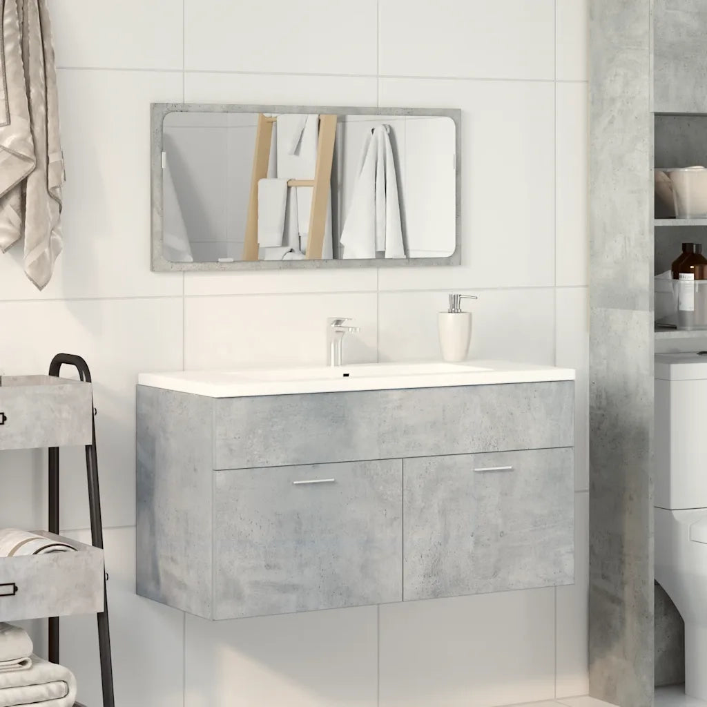 Mobile da Bagno | Armadio da bagno con Specchio Grigio Cemento Legno Multistrato