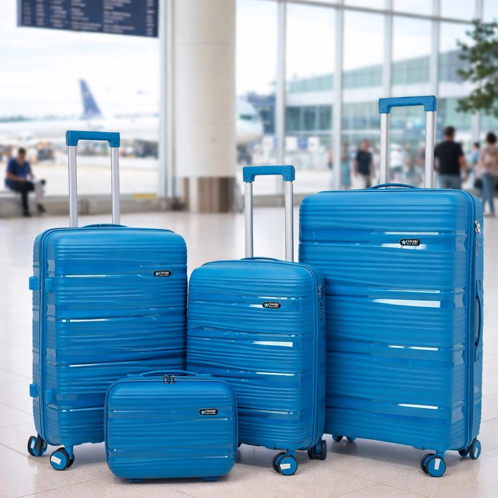 Set 4 Valigie Rigide e Beauty Case da Viaggio Blu con Maniglia Telescopica