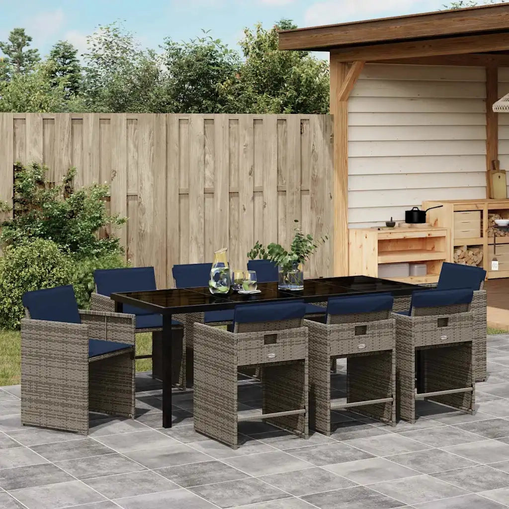 Set da Pranzo per Giardino 9 pz Grigio polyrattan 3380003