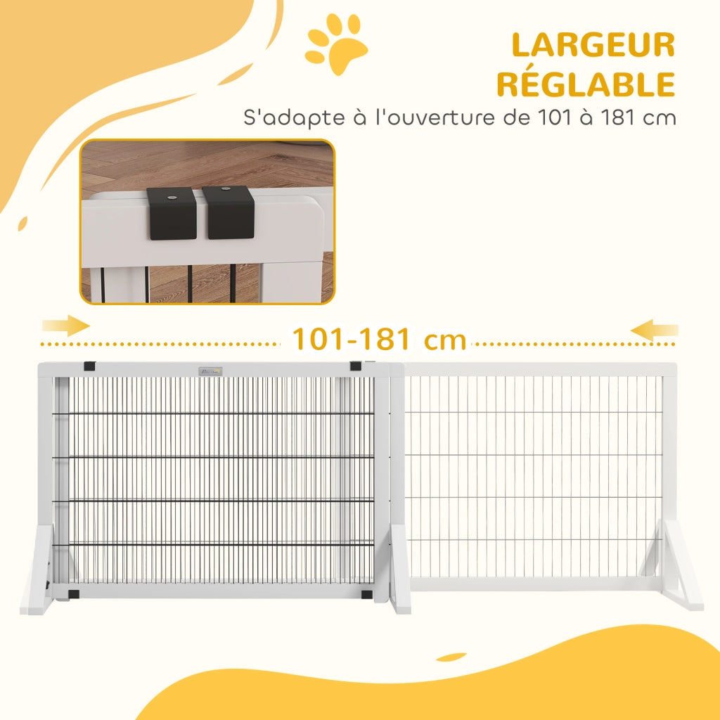 Cancelletto di sicurezza per cani 2 pannelli regolabile 101-181 cm ¨C Xylo ¨C legno acciaio bianco