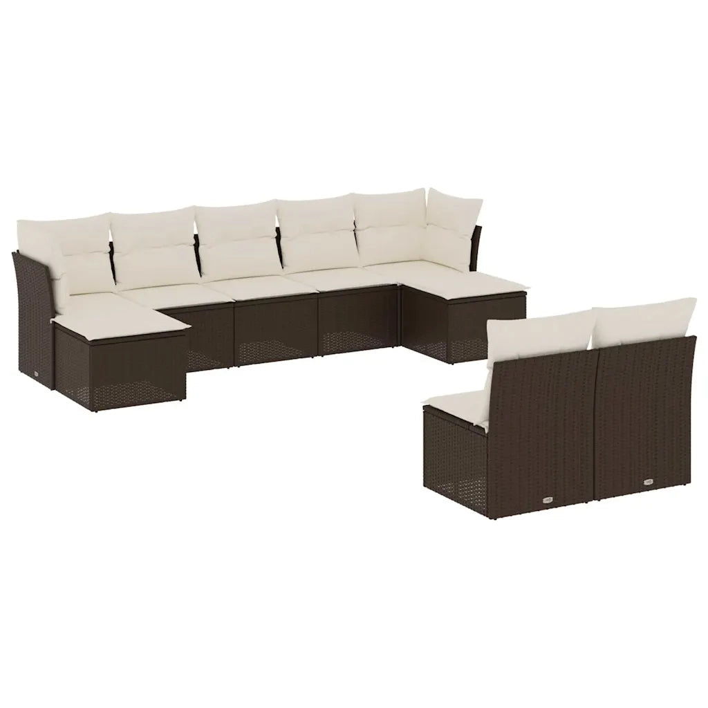 Set Divani da Giardino 9pz con Cuscini Marrone in Polyrattan
