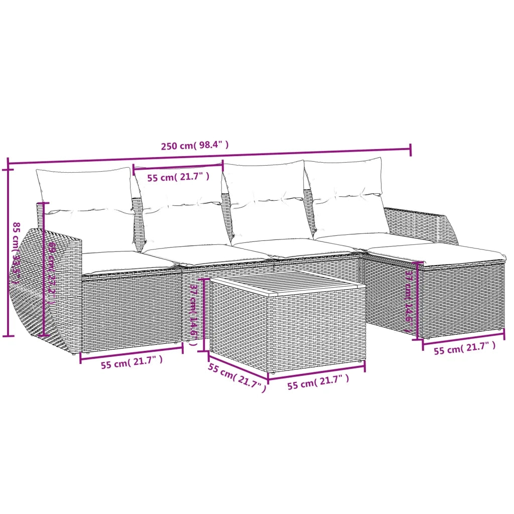 Set Divano da Giardino 6 pz con Cuscini Grigio in Polyrattan 3257313