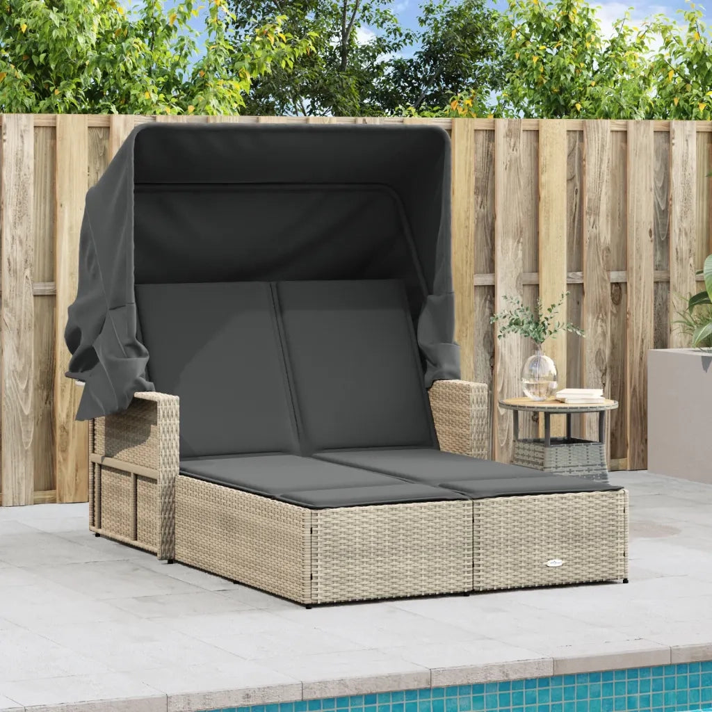 Lettino Doppio Baldacchino e Cuscini Grigio Chiaro Polyrattan 365812