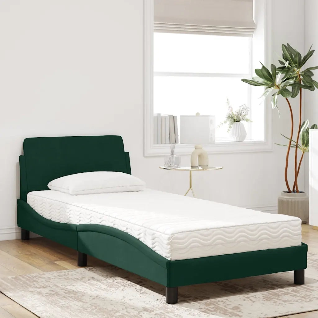 Letto con Materasso Dover Verde Scuro 80x200 cm in Velluto