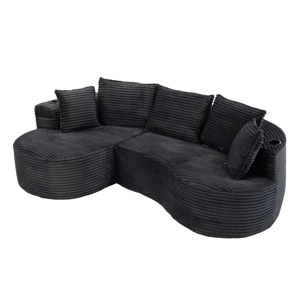 Divano Bogesofa in Tessuto a Coste ¨C MINIMAL ¨C Morbido, con Cuscini e Portabicchieri