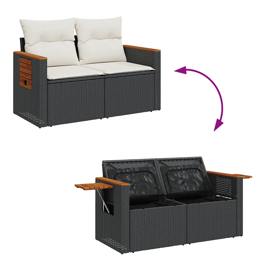 Set Divani da Giardino 4 pz con Cuscini Nero in Polyrattan 3325948