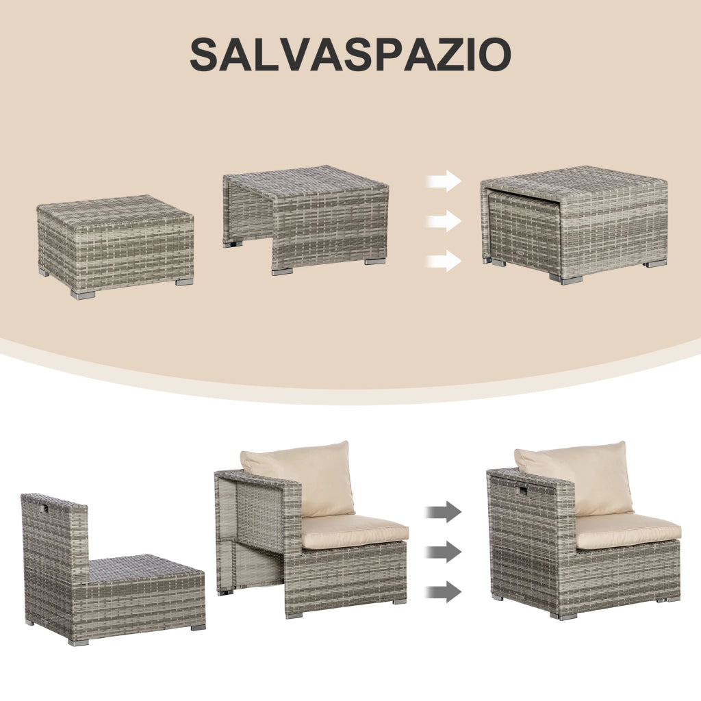 Salotto da Giardino 8 Pezzi in Polyrattan con Poltrone e Tavolino ¨C Zephmum ¨C Beige