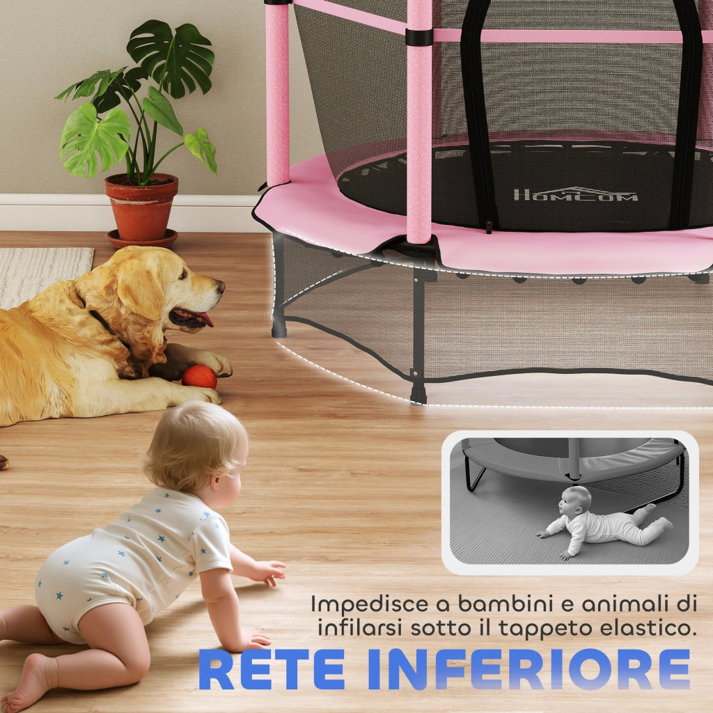 Tappeto Elastico per Bambini ¨C Xylo ¨C Rete Sicurezza, ?140x190cm, Rosa