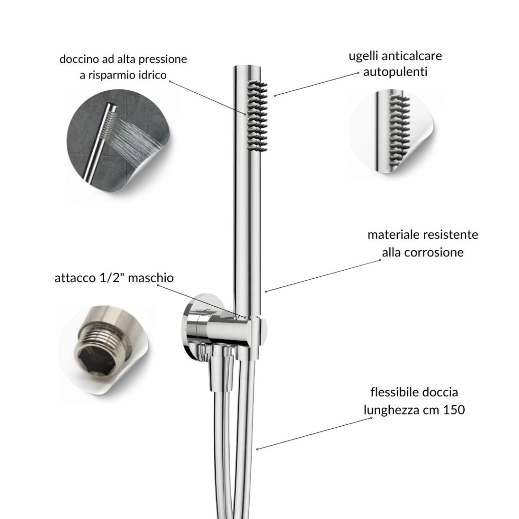 Kit doccia tondo completo di soffione doccetta e miscelatore con deviatore hope