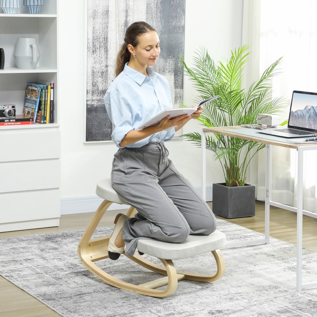 Sedia ergonomica inginocchiatoio ¨C Xylo ¨C legno a dondolo crema per ufficio casa