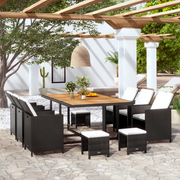 Set da Pranzo da Giardino 11 pz con Cuscini in Polyrattan Nero