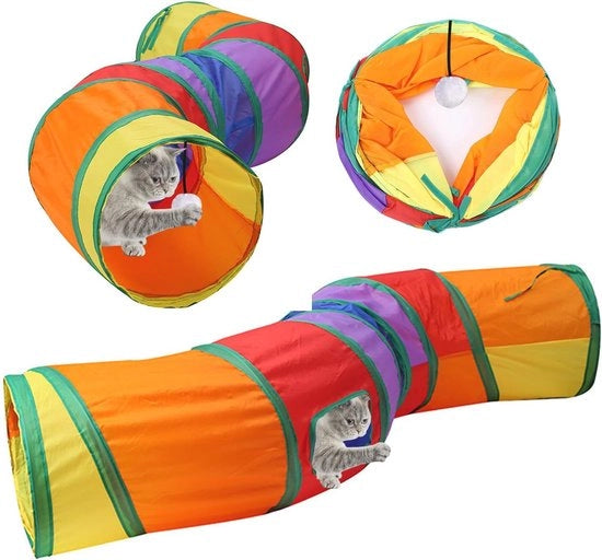 Tunnel Opvougbile Interattiva per Gatti e Piccoli Animali di Compagnia – 2 Vie Tunnel di Gioco e Accessori per Interno e Esterno