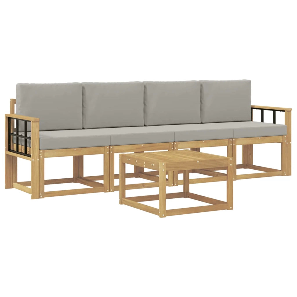 Set di divani da esterno 5 pz Bianco e Grigio Chiaro Poliestere 3387220