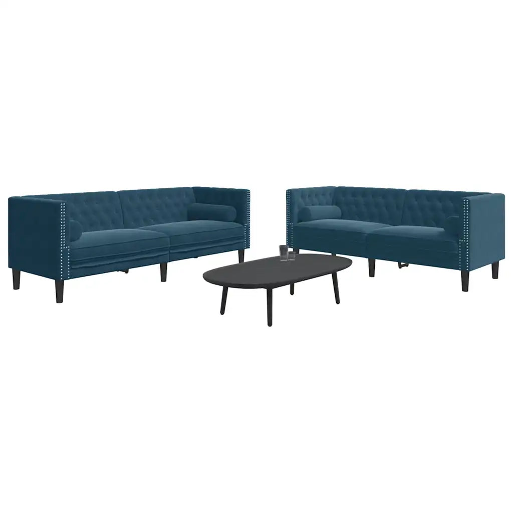 Set Divani Chesterfield 2pz con Cuscini Blu Velluto 3209299
