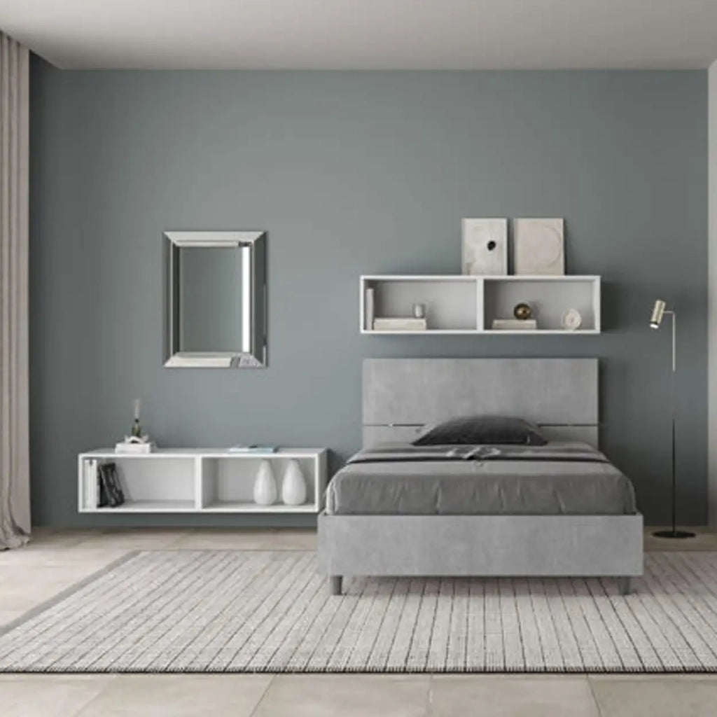 Letto una piazza e mezza con rete 120x200 testata dritta cemento Demas