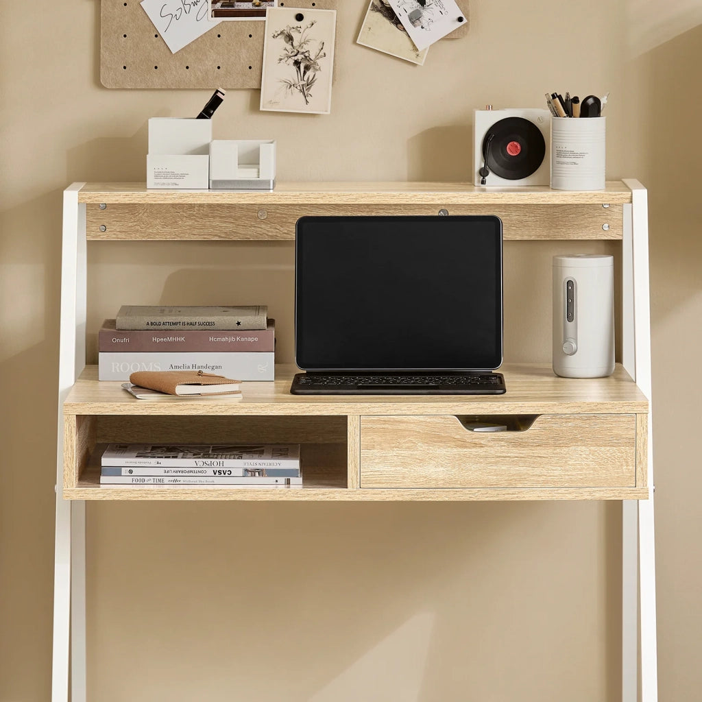 Scrivania Piccola con libreria, cassetto e cubo Misura del Piano del Tavolo L76*P50*A75 cm FWT63-N