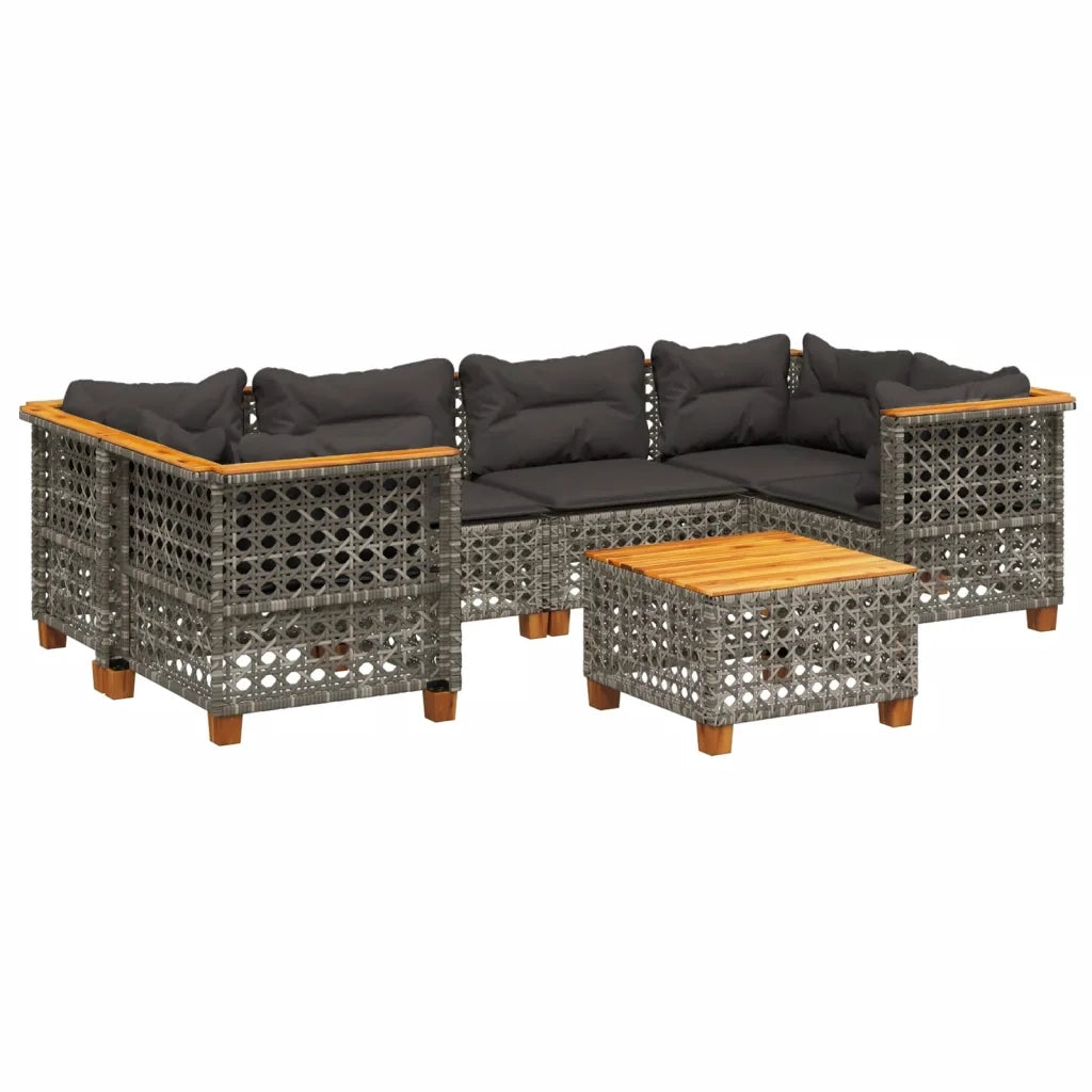 Set Divani da Giardino 7 pz con Cuscini Grigio in Polyrattan 3261747