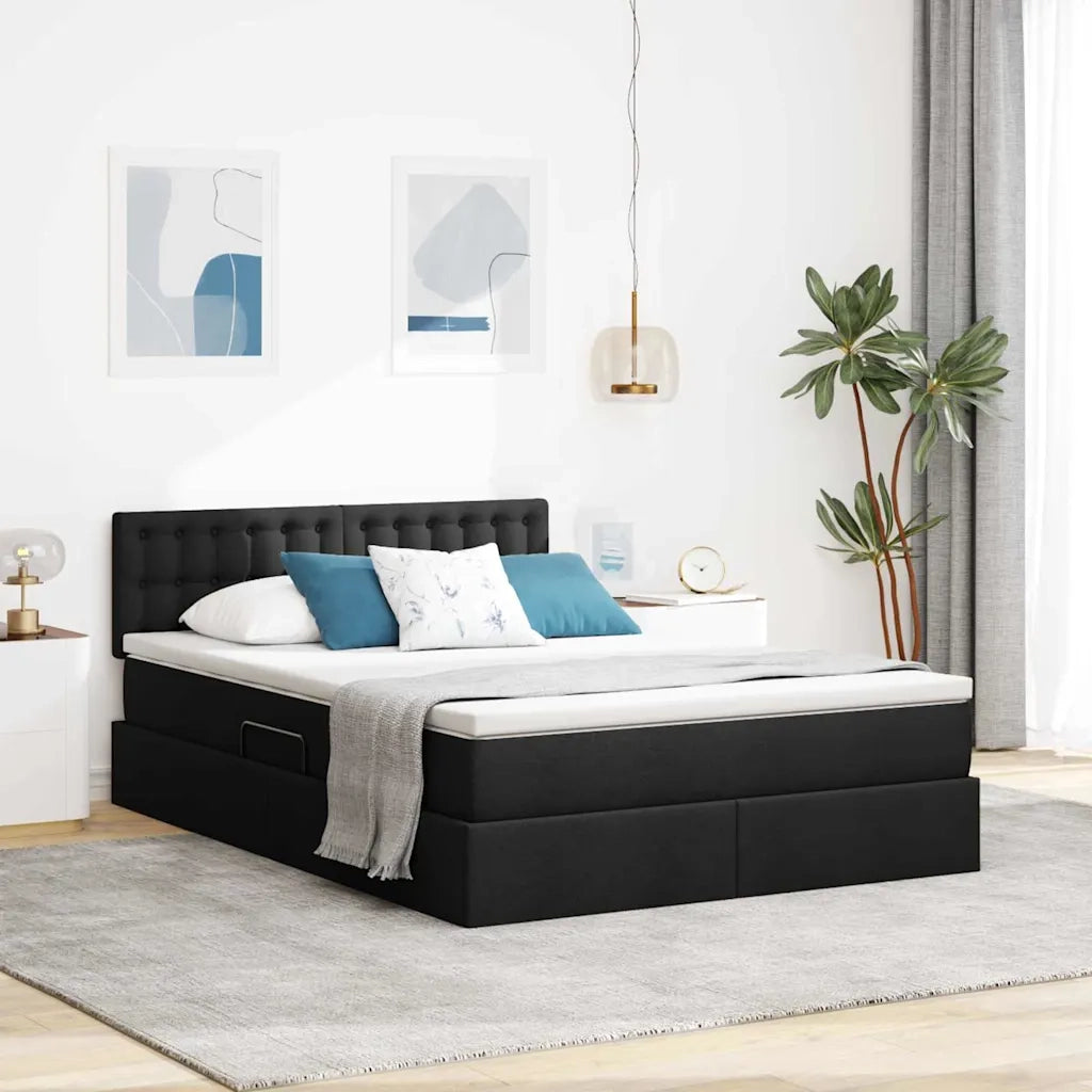 Letto con contenitore e materasso Nero 140 x 200 cm