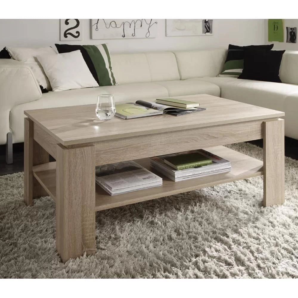 Tavolino Soggiorno con Rialzo Contenitore Tavolo Salotto Moderno Apribile Beige