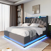 Letto a cassone per adulti - Xylo - 160x200 cm - Grigio lino - USB-C, controllo app