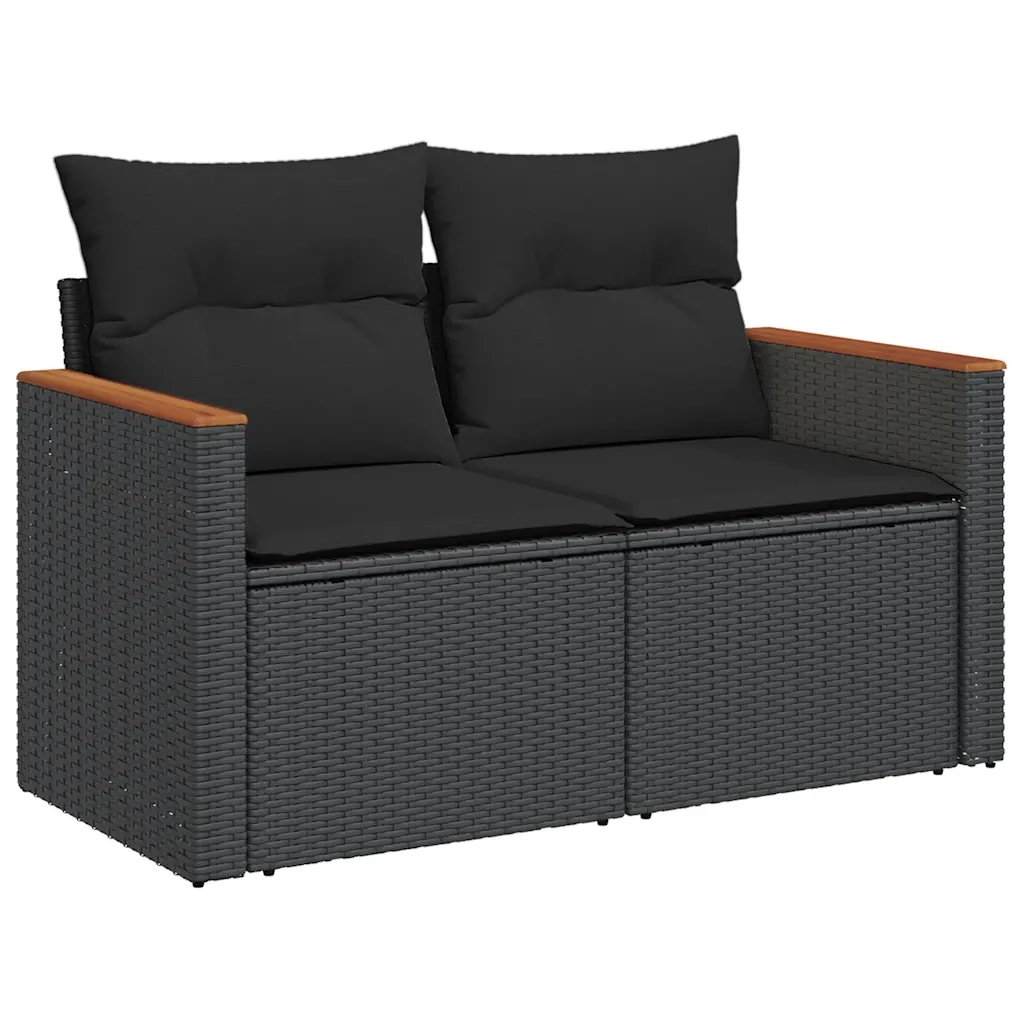 Divano da giardino con cuscini 2 posti nero in polyrattan 365977
