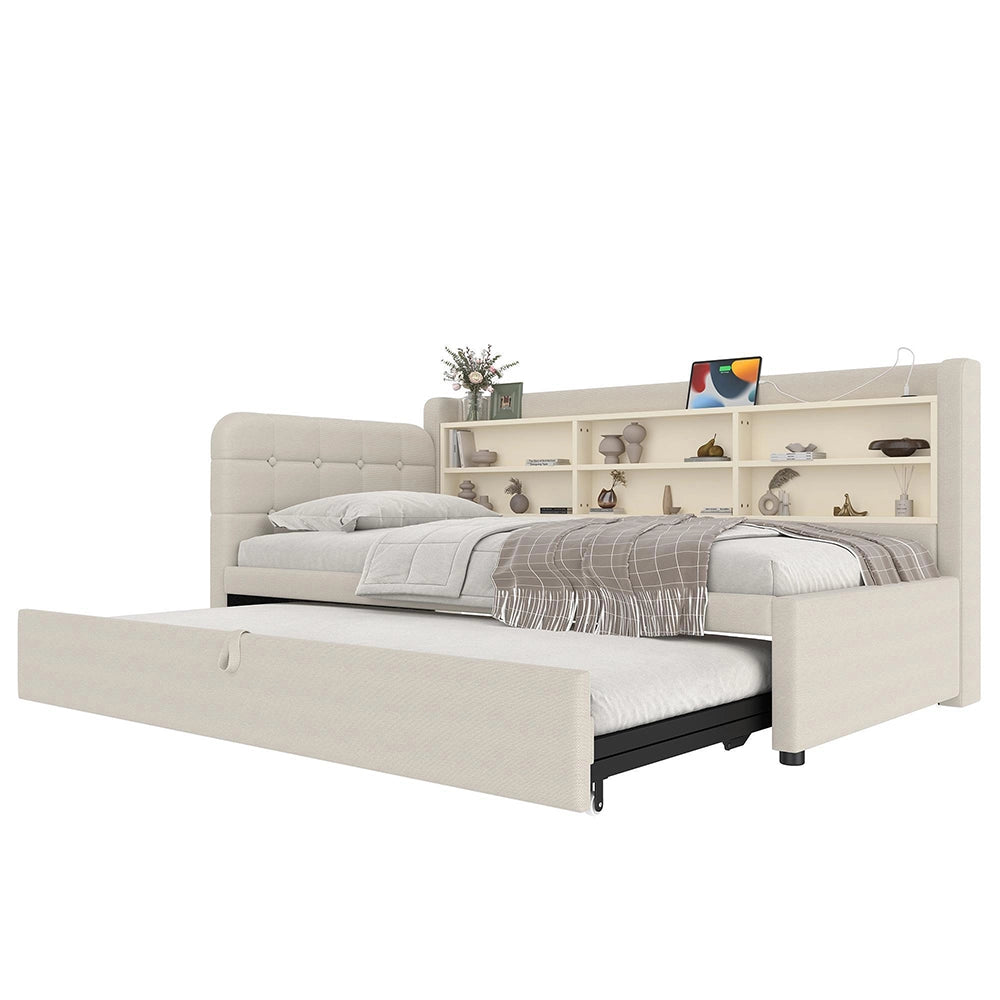 Divano letto 90-180x200cm?- Xylo - gigogne USB lino beige