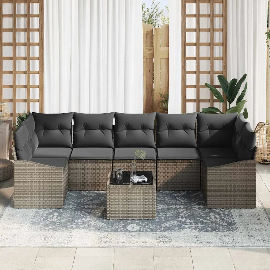 Set di divani con cuscino 8 pcs Grigio polyrattan
