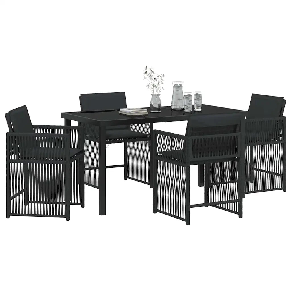 Set da Pranzo per Giardino 5 pcs Nero polyrattan