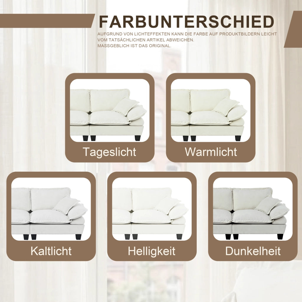Divano a 2 posti con braccioli curvi in chenille beige 194 × 82 × 90 cm