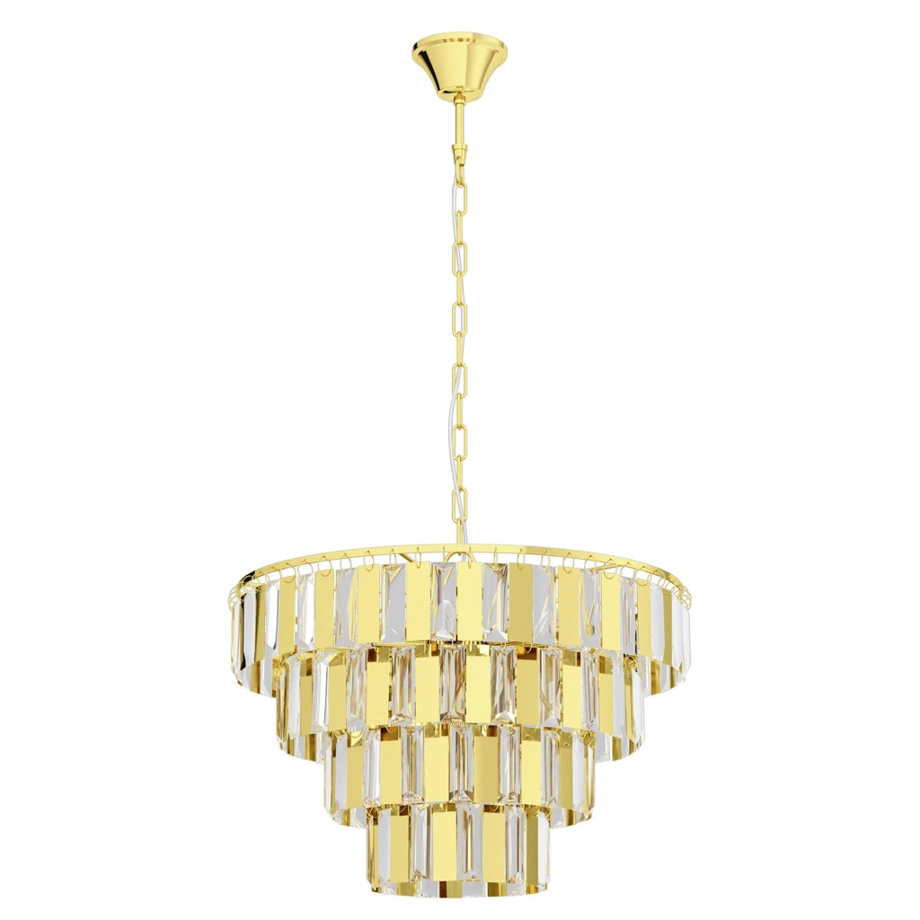 Lampadario A Sospensione Moderno Erseka Acciaio Ottone Cristallo 7 Luci E14