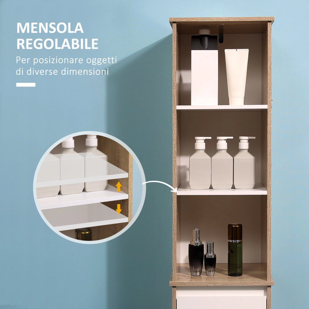 Mobile Bagno Salvaspazio Colonna ¨C Xylo ¨C Legno Bianco con Ripiani Cassetto Armadietto 32.6x30x171.2cm