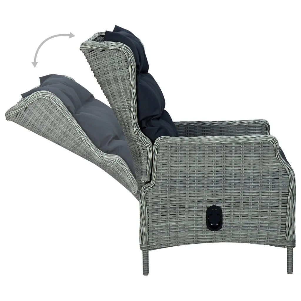 Set Pranzo da Giardino 9pz con Cuscini Polyrattan Grigio Chiaro 3060142