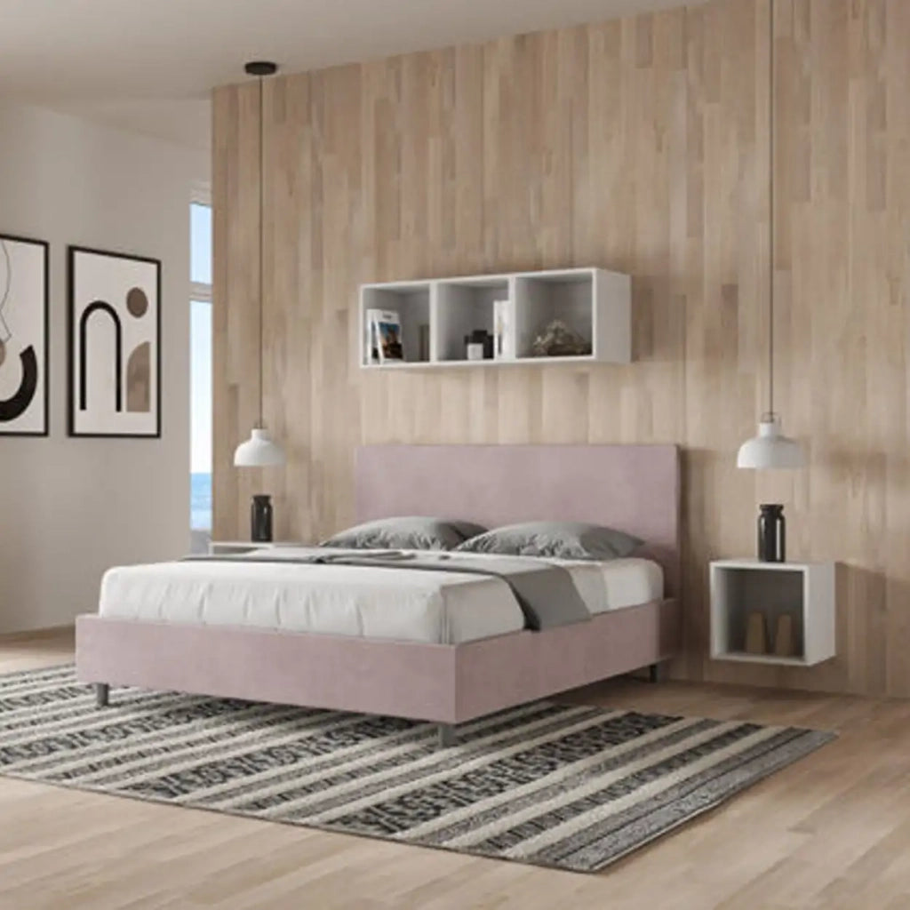 Letto matrimoniale contenitore imbottito 160x200 microfibra glicine Adele