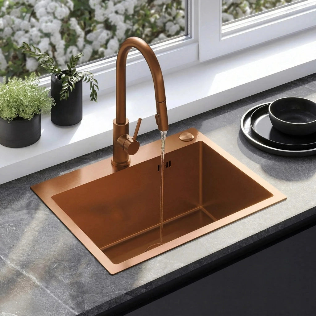 Lavello In Acciaio Liam Brush Copper senza rubinetto da cucina